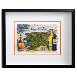 Charles Fazzino- 3D Construction Silkscreen Serigraph "A Tasting in Wine Country"