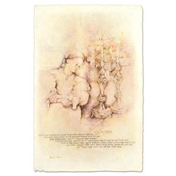 Brachi Horen, "Candle Prayer" Hand-Embellished Mixed Media with Goldleaf, Hand Signed with Certifica