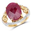 Image 1 : 14K Yellow Gold Plated 12.15 Carat Dyed Ruby .925 Sterling Silver Ring (size 7)