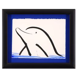 Wyland, "Dolphin" Framed Original Sumi Ink and Watercolor Painting, Hand Signed with Certificate of 
