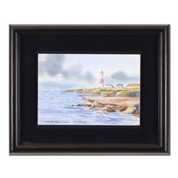 Martin Goode (1932-2002), "Portland Bill Lighthouse, Dorset" Framed Original Watercolor Painting, Ha