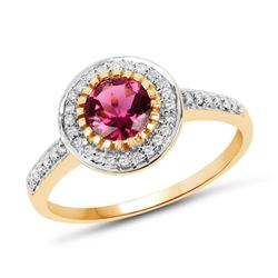 1.29 Carat Genuine Pink Tourmaline & White Diamond 10K Yellow Gold Ring (size 8)
