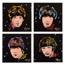 KAT, "4 Panel Beatles Set" Original Acrylic Painting on Gallery Wrapped Canvas, Hand Signed with Cer