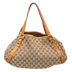 Gucci Brown GG Canvas Tan Leather GG Abbey Tote Bag