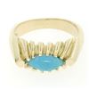 14k Gold Ribbed Marquise Cabochon Robin Egg Turquoise Solitaire Ring