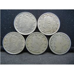 (5) 1883 Liberty Nickels First Year Issue