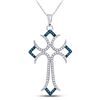 Round Blue Color Enhanced Diamond Flared Cross Pendant 1/4 Cttw 10kt White Gold