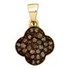 Image 1 : Round Brown Diamond Cluster Pendant 1/4 Cttw 10kt Yellow Gold