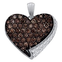 Round Brown Diamond Heart Pendant 7/8 Cttw 10kt White Gold