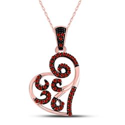 Round Red Color Enhanced Diamond Heart Pendant 1/6 Cttw 10kt Rose Gold