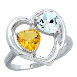 2.61 CTW Diamond, Citrine & Aquamarine Ring 14K White Gold - REF-38H2M