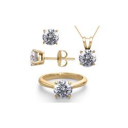 14K Yellow Gold SET 3.0CTW Natural Diamond Ring, Earrings, Necklace - REF-759X8F