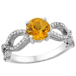 1 CTW Citrine & Diamond Ring 14K White Gold - REF-49N6Y