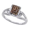 Image 1 : Round Brown Diamond Cluster Ring 1/6 Cttw 10kt White Gold