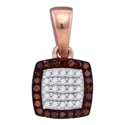 Round Red Color Enhanced Diamond Square Cluster Pendant 1/8 Cttw 10kt Rose Gold