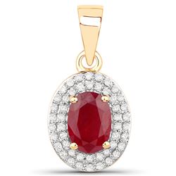 1.08 ctw Ruby & White Diamond Pendant 14K Yellow Gold - REF-38M2R