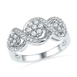 Diamond Triple Flower Cluster Ring 1/3 Cttw 10kt White Gold