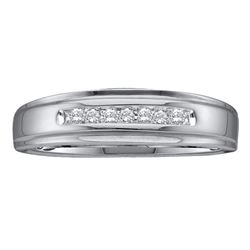 Mens Diamond Channel-set Wedding Anniversary Band Ring 1/12 Cttw 10kt White Gold