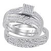 Image 1 : His & Hers Diamond Square Cluster Matching Bridal Wedding Ring Band Set 3/8 Cttw 10kt White Gold