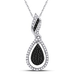 Round Black Color Enhanced Diamond Teardrop Pendant 1/3 Cttw 10kt White Gold