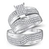 Image 1 : His & Hers Diamond Cluster Matching Bridal Wedding Ring Band Set 3/4 Cttw 10kt White Gold