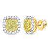 Image 1 : Round Canary Yellow Diamond Square Frame Cluster Earrings 2.00 Cttw 14kt Yellow Gold