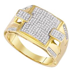 Mens Round Pave-set Diamond Square Cluster Ring 1/2 Cttw 10kt Yellow Gold