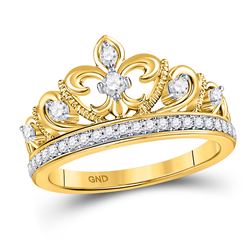 Diamond Fleur-de-lis Crown Ring 1/3 Cttw 10kt Yellow Gold