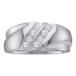 Mens Diamond 2-Row Wedding Band Ring 1/4 Cttw 10kt White Gold