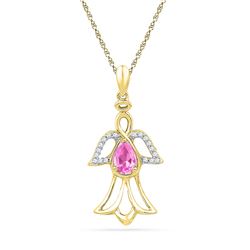 Pear Lab-Created Pink Sapphire Angel Pendant 5/8 Cttw 10kt Yellow Gold