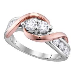 Diamond 2-stone Bridal Wedding Engagement Ring 3/4 Cttw 14kt Two-tone Gold