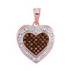 Image 1 : Round Red Color Enhanced Diamond Heart Halo Pendant 1/8 Cttw 10kt Rose Gold