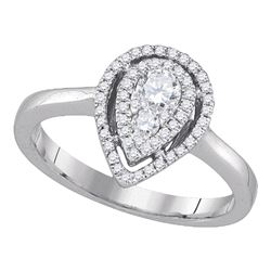 Diamond Teardrop Frame Cluster Ring 3/8 Cttw 14kt White Gold