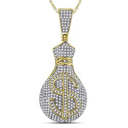 Mens Diamond Money Bag Dollar Sign Charm Pendant 1.00 Cttw 10kt Yellow Gold