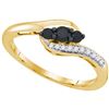 Image 1 : Round Black Color Enhanced Diamond 3-stone Ring 1/4 Cttw 10kt Yellow Gold