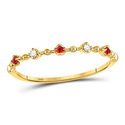 Round Ruby Diamond Beaded Stackable Band Ring 1/20 Cttw 10kt Yellow Gold