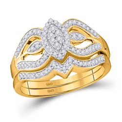 Diamond Oval Cluster Bridal Wedding Engagement Ring Band Set 1/3 Cttw 10kt Yellow Gold