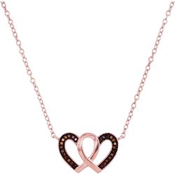 Round Red Color Enhanced Diamond Heart Necklace Pendant 1/10 Cttw 10kt Rose Gold