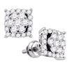 Image 1 : Diamond Square Cluster Earrings 1/2 Cttw 10kt White Gold