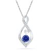 Image 1 : Round Lab-Created Blue Sapphire Solitaire Diamond Pendant 1/10 Cttw 10kt White Gold