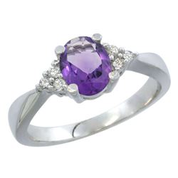 1.06 CTW Amethyst & Diamond Ring 14K White Gold - REF-36N9Y