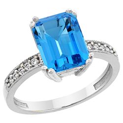 3.70 CTW Swiss Blue Topaz & Diamond Ring 14K White Gold - REF-40X2M