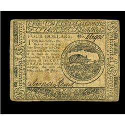 Continental Currency May 10, 1775 $4 Very Fine. A nice Continental Currency May 10, 1775 $4 Very Fin