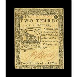 Continental Currency February 17, 1776 $2/3 Extremely F Continental Currency February 17, 1776 $2/3 