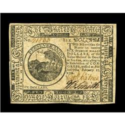 Continental Currency February 17, 1776 $6 Very Choice N Continental Currency February 17, 1776 $6 Ve