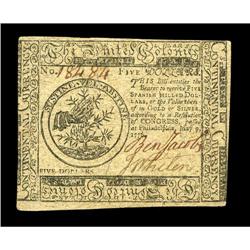 Continental Currency May 9, 1776 $5 About New. Boldly s Continental Currency May 9, 1776 $5 About Ne
