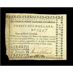 North Carolina May 10, 1780 $25 About New. Wrinkled, ag North Carolina May 10, 1780 $25 About New.