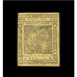 Pennsylvania May 1, 1760 20s Choice Very Fine. This pie Pennsylvania May 1, 1760 20s Choice Very Fin