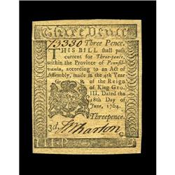 Pennsylvania June 18, 1764 3d Very Choice New. A beaut Pennsylvania June 18, 1764 3d Very Choice New