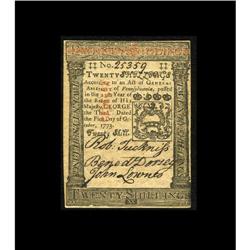Pennsylvania October 1, 1773 20s Very Choice New. Beaut Pennsylvania October 1, 1773 20s Very Choice